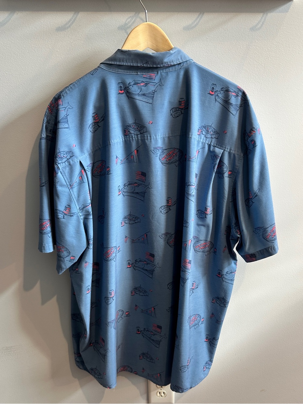 Huk Short-Sleeve Button-Down Shirt in Blue with Red American Accent Print - Picture 2 of 11